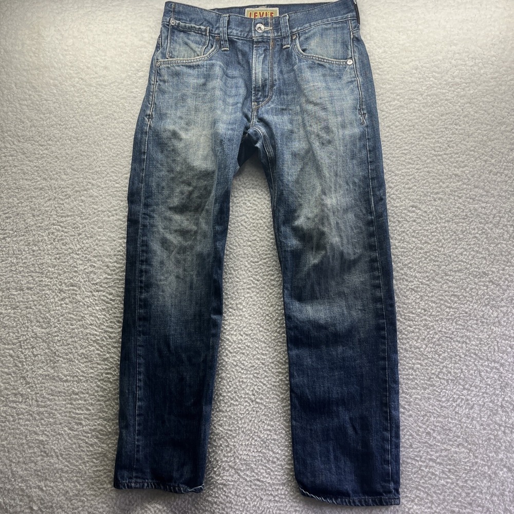 Levis Jeans Mens 33x32 Blue 514 Slim Straight Original Chore Grunge Thrashed Fit - Picture 1 of 16